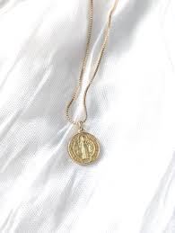 Saint Benedict Coin Necklace – Gold Medallion Pendant ...