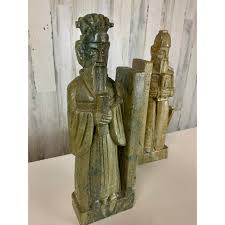 Pair of Carved Soapstone Scholar- Warrior Bookends | Chairish