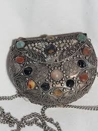 Vintage Sajai Metal Purse Handbag with Natural Agate Stones ...
