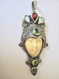 Buy 925 Silver Bali Moon Face Pendant - With Gemstone - Face of Buffalo Bone - Late 20th Century Online in India - Etsy