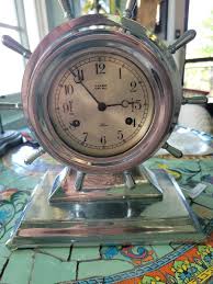 Antique Salem Ship's Bell Clock w/ Ship's Wheel Case on ...