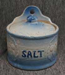Blue and White Stoneware Hanging Crock SALT BOX - CHERRIES - Original Lid | eBay