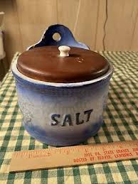 Stoneware primitive Wall Salt Crock Country blue&white 5.75” G26 | eBay