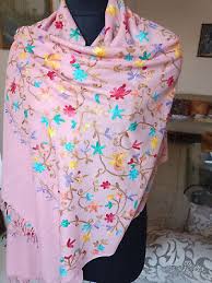 EXOTIC CREWEL EMBROIDERY ESTOLA Brodé KASHMIR ~ BEAUTIFUL 100% CASHMERE PASHMINA | eBay