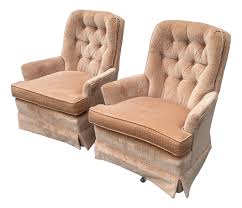 Pair of Mid-Century Modern Regency Velvet Tufted Back Swivel ...