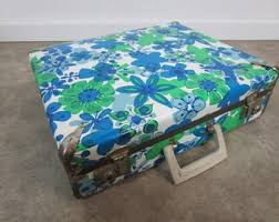 1960s/1970s Small Blue, Green and Purple Floral Vinyl Suitcase, Knitter Tote, Doll Case - Etsy