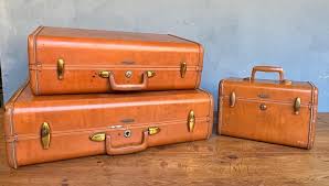 Set of 3 1940's Samsonite Hard Shell Leather Suitcases at 1stDibs | 1940s samsonite luggage, old samsonite luggage, 1940's samsonite luggage