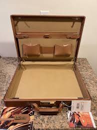 Hartmann Tan Leather Hard Side Wood Box Slim Attaché ...