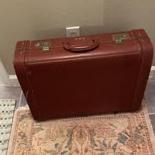 Vintage Leather Brown Luggage Suitcase hard side decor 60s ...