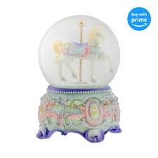 Purple Floral Horse and Carousel 100MM Musical Water Globe ...