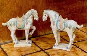 2 VINTAGE TANG HORSES TERRACOTTA POTTERY HORSES FIGURINE ...