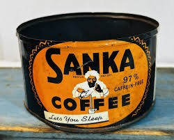 Vtg Sanka Coffee Lets You Sleep Keywind Tin Can Orange Brown 5"x3" Advertising | eBay