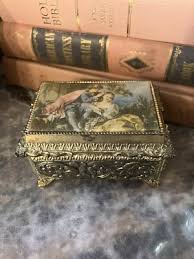 Vintage Brass Gold colored metal Courting Couple Fabric Top ...