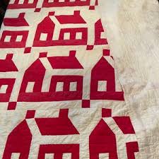 Hand Quilted School House Quilt, Vintage Red and White ...