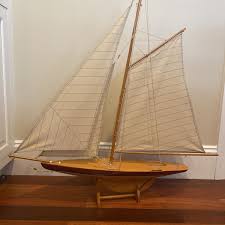 Vintage 1895 Cup Racer 36” Wooden Pond Yacht Model Sailboat ...