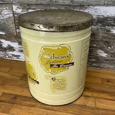 Vintage Schwans Ice Cream Tin - Large 2 Gallon Tin With Lid - Retro Chic Yellow Kitchen Tin - Etsy