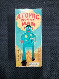 ATOMIC Robot Man Schylling BLUE Tin Windup Toy w/ Box & Key ...