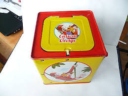 Curious George toy tin box monkey banana bicycle 1995 Korea ...