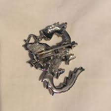 Dragon Brooch vintage style pendant silver Tone metal Estate | eBay