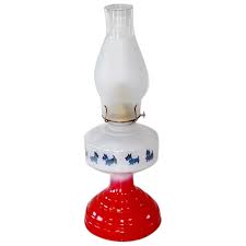 Red White Blue Scottie Dog Glass Oil Lamp. For Sale at Ruby Lane