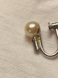 Vintage Screw Back Pearl Earring Signed Sterling Rhinestone