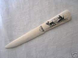 Old Eskimo Walrus Ivory Scrimshaw Letter Opener Signed | #21612309
