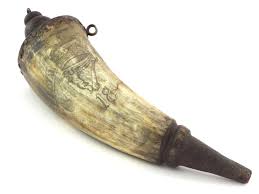 Sold at Auction: Scarce American Rev War Era ROYAL IRISH 18th Regiment Scrimshaw Powder Horn Flask.