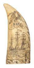 Sold at Auction: POLYCHROME SCRIMSHAW WHALE'S TOOTH WITH PATRIOTIC IMAGERY Reverse depicts a spread-wing eagle with an “E Pluribus Unum” banner and A..