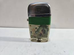 Vintage Working SCRIPTO VU Camping Scene Green Band LIGHTER ...