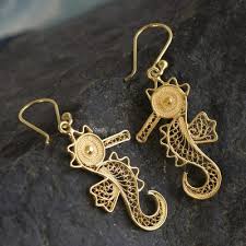24k Gold Plated Sterling Filigree Dangle Sea Horse Earrings - Little Seahorse | NOVICA