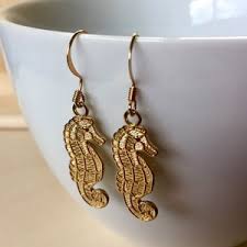Huge 24 K Electroplated Vintage Gold Dipped Genuine Seahorse Dangle Earrings - Etsy New Zealand