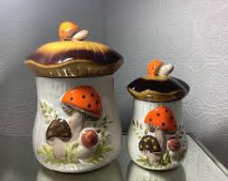 Merry Mushroom Cannister Set, Vintage Cookie Jars, Ceramic ...