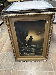 Antique Oil Painting Bishop Rock Grand Manan Coastal ...