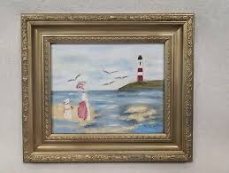 Original Canvas Framed Oil Painting Seascape Beach ~ Signed Jessica Pulliam | eBay