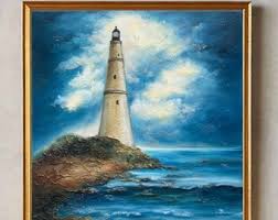 Lighthouse Painting Seascape Original Art Lighthouse Wall Art Coastal Seascape Painting Coastal Textured Painting Lighthouse Oil on Canvas - Etsy