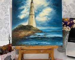Lighthouse Painting Seascape Original Art Lighthouse Wall Art Coastal Seascape Painting Coastal Textured Painting Lighthouse Oil on Canvas - Etsy Hong Kong
