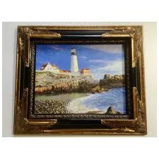 Portland Head Lighthouse From The Beach Landscape Oil Painting. For Sale at Ruby Lane