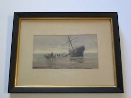 FINEST CHARLES HARRISON PAINTING ANTIQUE 1880'S NIGHT SUNSET COAST BEACH SHIP | eBay