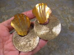 Sterling Stephen Dweck Huge Brutalist Moderne Huge 90's 1980s Shell Enormous Heavy Gilt Clip on Earrings - Etsy