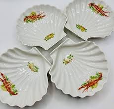 4 Vintage Porcelaine De France Shrimp Seafood Clam Shell ...