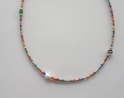 Boho Necklace Small Glass Multicolor Seeded Beaded Choker ...