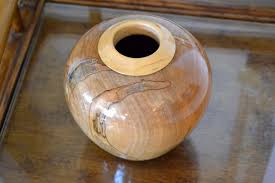 Decorative Folk Art Handcrafted Exotic Wood Lacquered Belly Flower Vase For Sale at 1stDibs