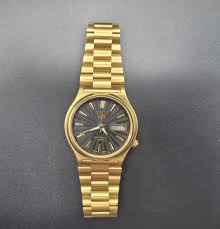 Vintage SEIKO Automatic Watch 17 Jewels Gold Plated Black ...