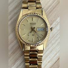 Seiko | Accessories | Seiko Sq Ladies Watch Vintage Gold Tone Bracelet And Dial Day Date Windows | Poshmark