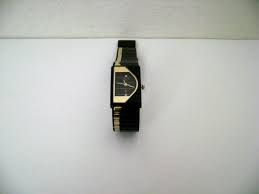 VTG Oryx Wristwatch, Black, Gold tone, Faux Diamonds ...