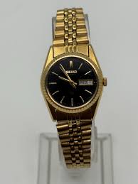 Vintage Seiko SQ Women's Watch Gold Tone Jubilee Braclet Day ...