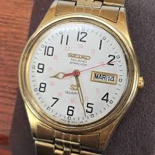 Vintage Seiko Railroad Vintage Quartz Watch Gold-Tone Stainless Steel Day & Date | eBay