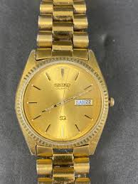 Seiko SQ Watch Men Two Tone Gold Dial Daydate 36mm Round ...