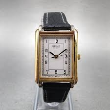 Seiko Tank Watch Women 20mm White Dial Gold Tone ...