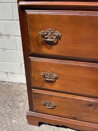 Vintage Dresser Tall Boy Highboy Chest of Drawers Country French Cottage Rustic Bedroom Storage Bassett CUSTOM PAINT AVAIL